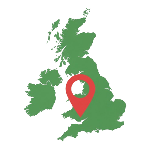 UK map icon with a location pin, representing nationwide design services and local build expertise.