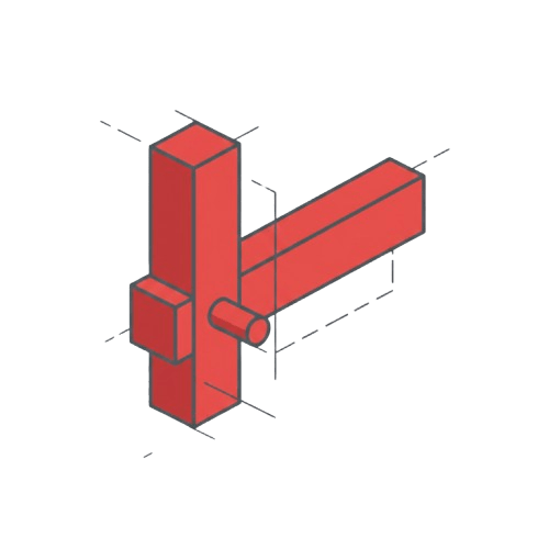 Icon showing a traditional post and beam timber joint with a wooden peg, representing structural integrity.
